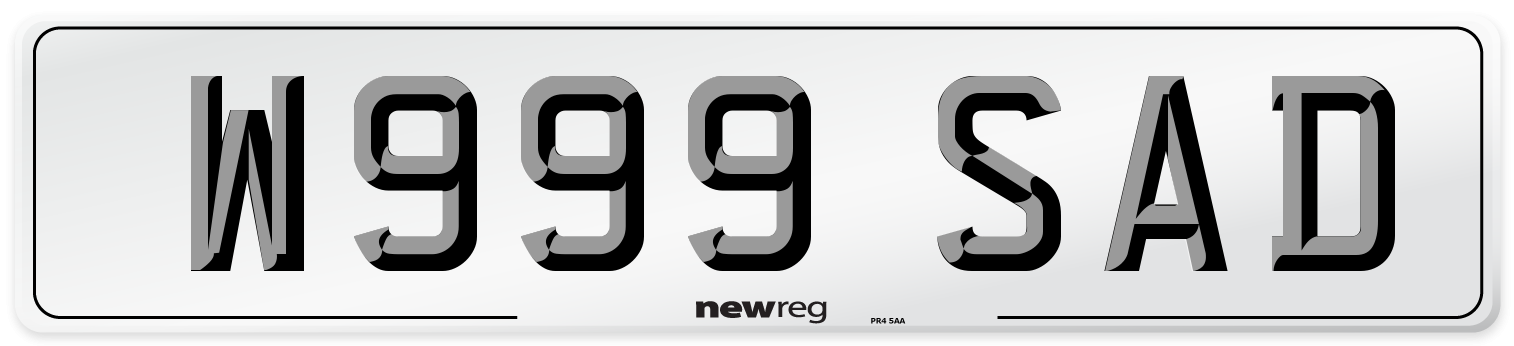 W999 SAD Number Plate from New Reg